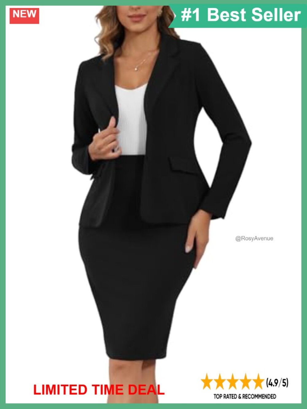 Women's 2 Piece Midi Pencil Skirt Suit Set Long Sleeve Button Down Blazer